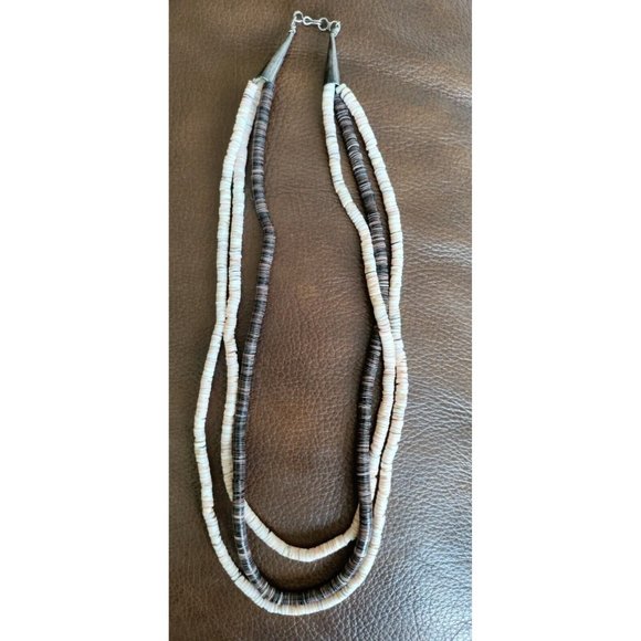 VTG Puka Shell 3-Strand Necklace 17-19" Hawaiian Brown Peach Cream Surfer Style - Picture 1 of 9